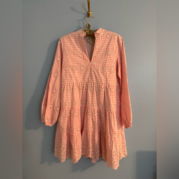 Dresses & Skirts - Pink gingham print “Sail to Sable” long sleeve knee length dress size S
